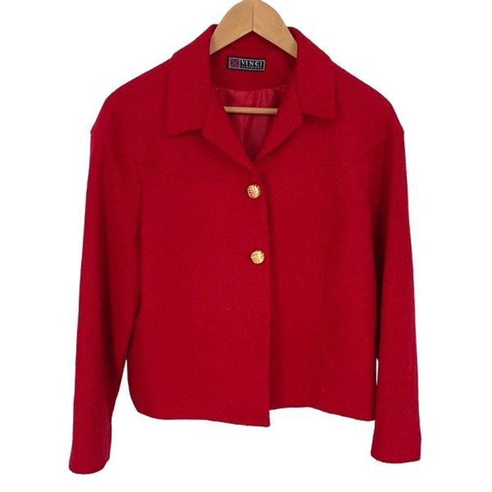 VINCI Clothiers Womens Blazer Jacket Double Button Crop Lined Red Size Medium